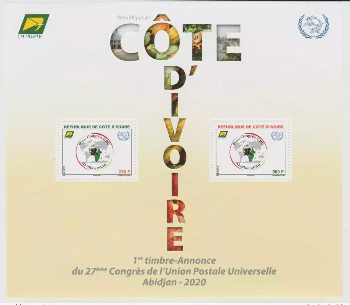 Ivory Coast 2018 Block S/S 27th UPU Congress Map Abidjan Elephant Wildlife