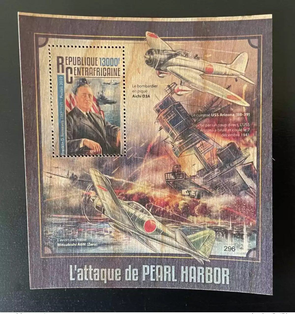 Central African 2019 Mi. Bl.? Attack Pearl Harbor Roosevelt Mitsubishi Wood