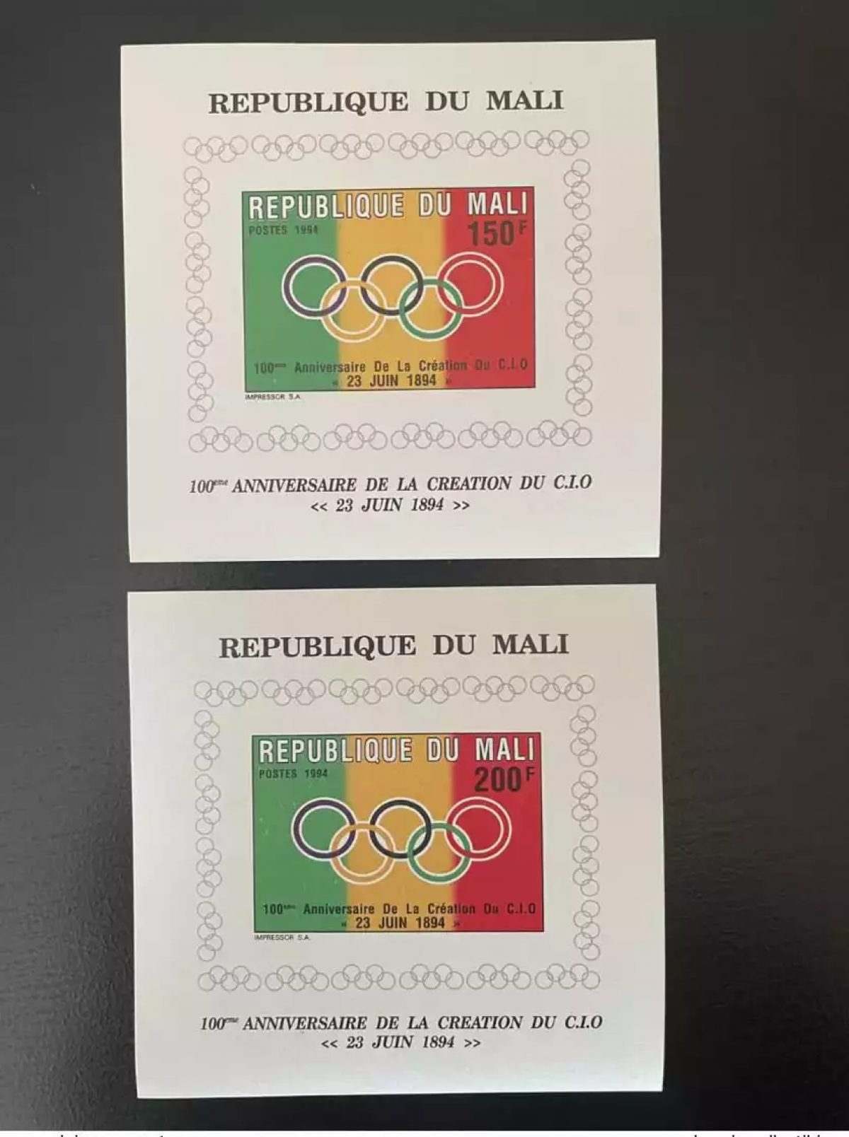 Mali 1994 Mi. 1321 - 1322A Blocks S/S Souvenir 100th Anniversary CIO MNH**