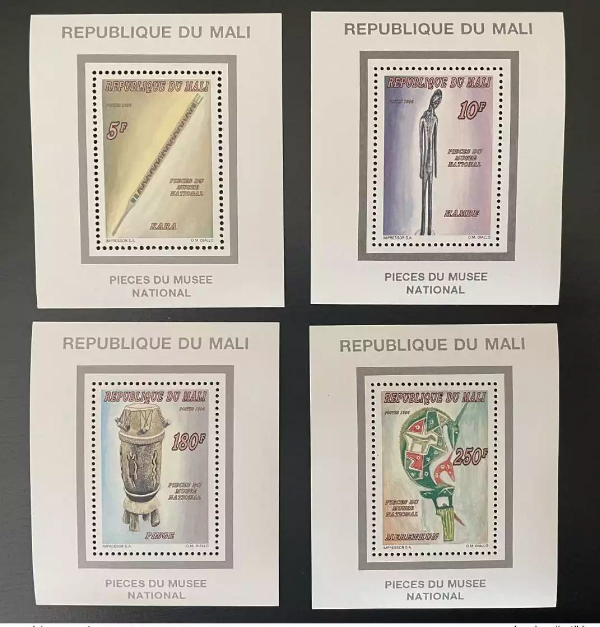 Mali 1996 Mi. Bl. A91-D91 Blocks Nationalmuseum Kunstwerke MNH**