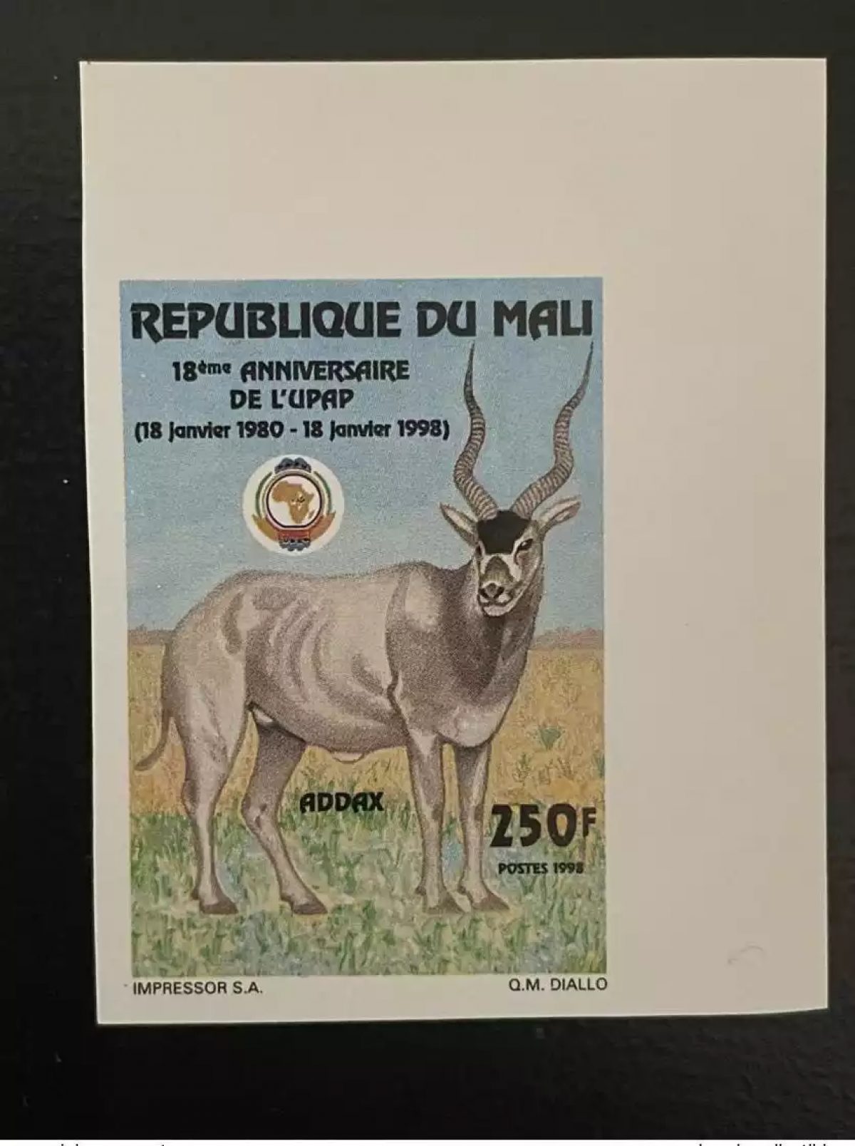 Mali 1998 Mi. 1973 IMPERF 18 Years PAPU UPAP Addax Wildlife Map MNH**