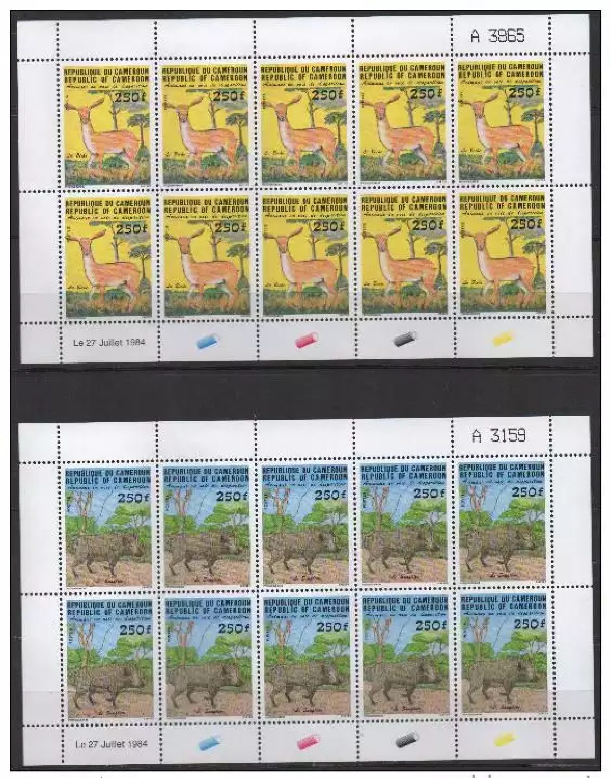 Kamerun 2014 Mi. 1048-1049 C Gefährdete Tiere Fauna Wildschwein Hirschkuh