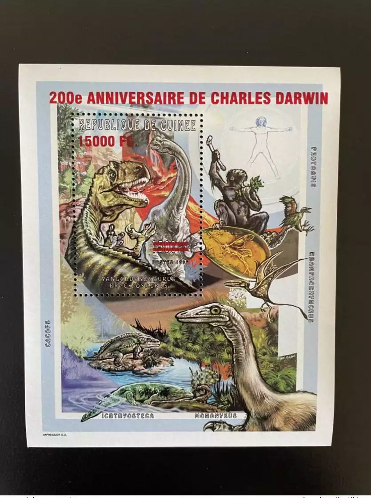 Guinée 2009 Mi. Bl. 1736  Surchargé Dinosaures 200 Ans de Charles Darwin