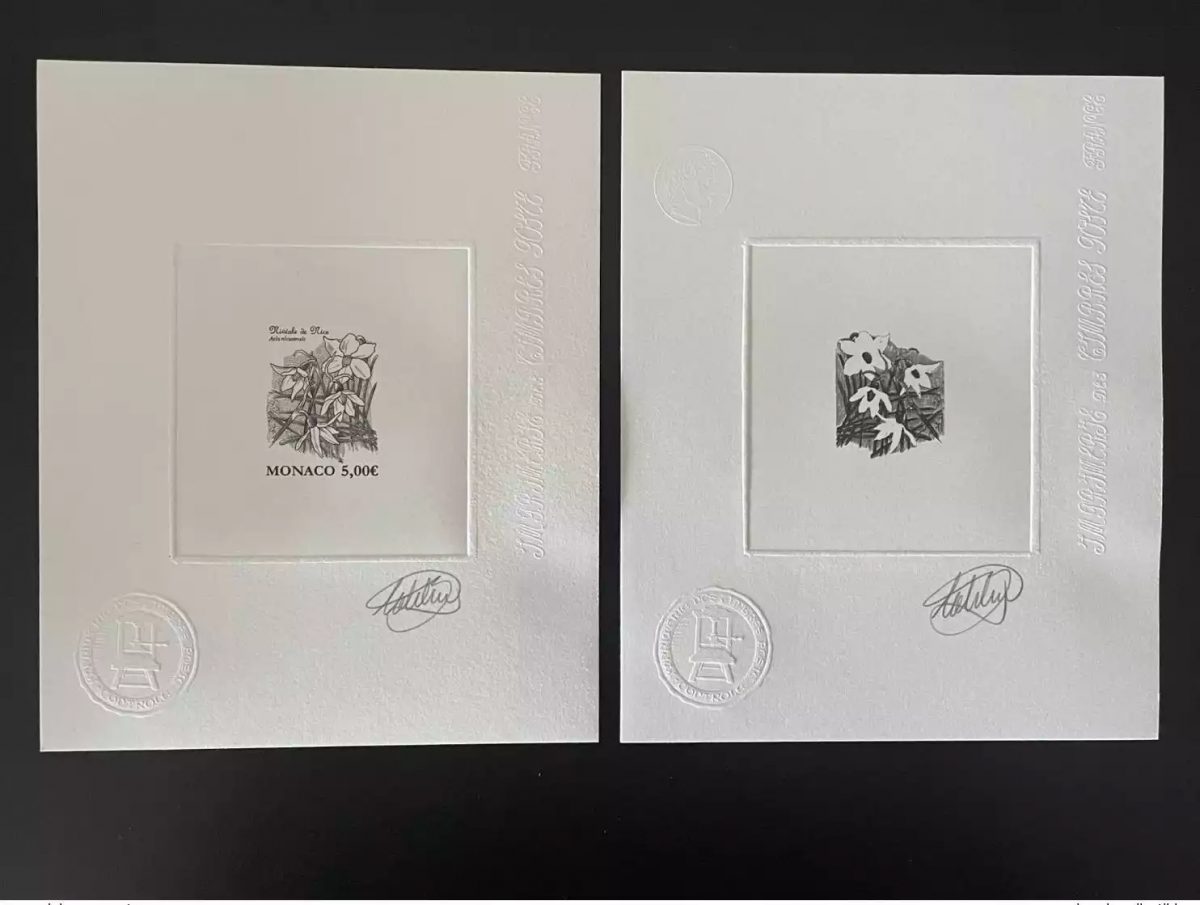 Monaco 2021 Epreuve d'artiste Nivéole de Nice Acis nicaeensis fleur flower noir