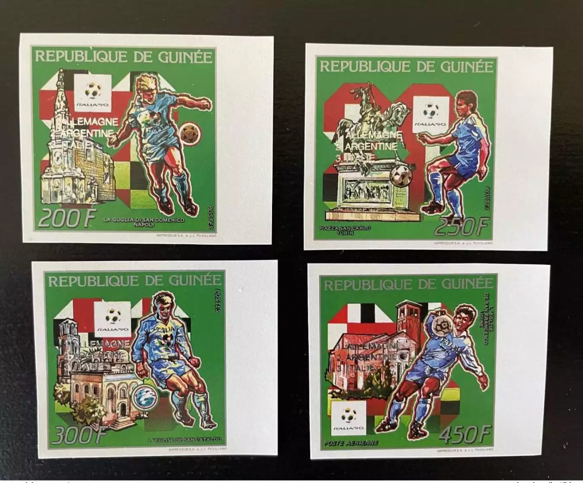 Guinea 1990/1993 UNGEZÄHNT Silber Mi. 1403-1406bB Italien FIFA Fußball WM