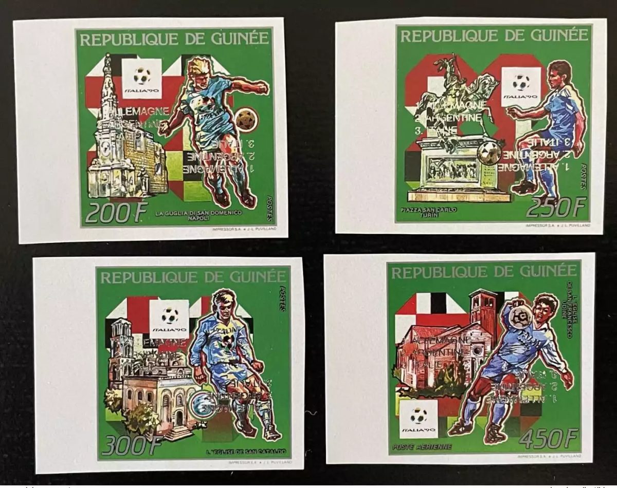 Guinée 1990 / 1993 ND DOUBLE INVERT silver Mi. 1403-1406b World Cup Football