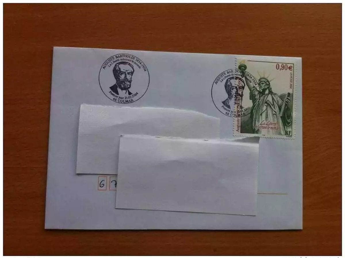 FRANCE 2004 1er JOUR BARTHOLDI STATUE LIBERTE LE MONDE S/ LETTRE n°3639