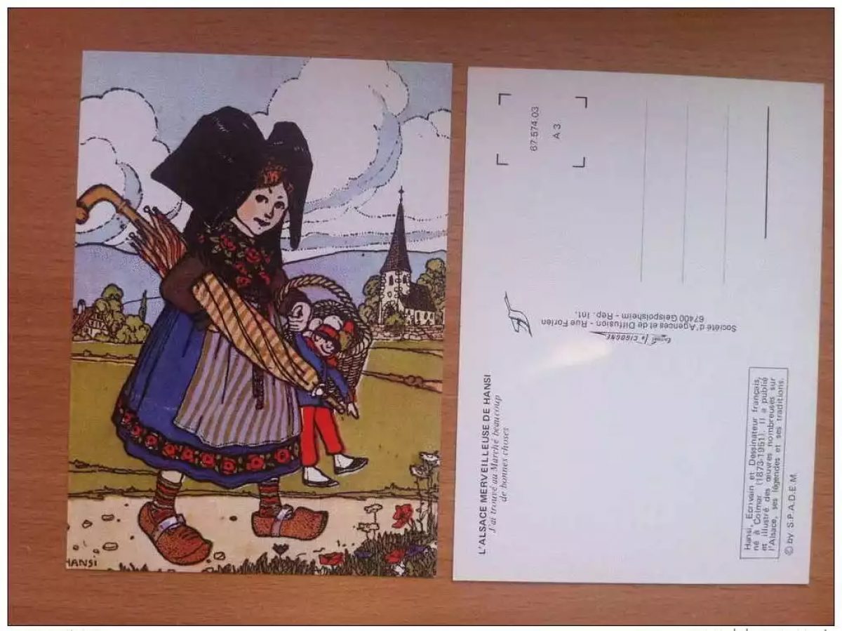FRANKREICH POSTKARTE HANSI "Ich fand auf dem Markt viele gute Dinge"
