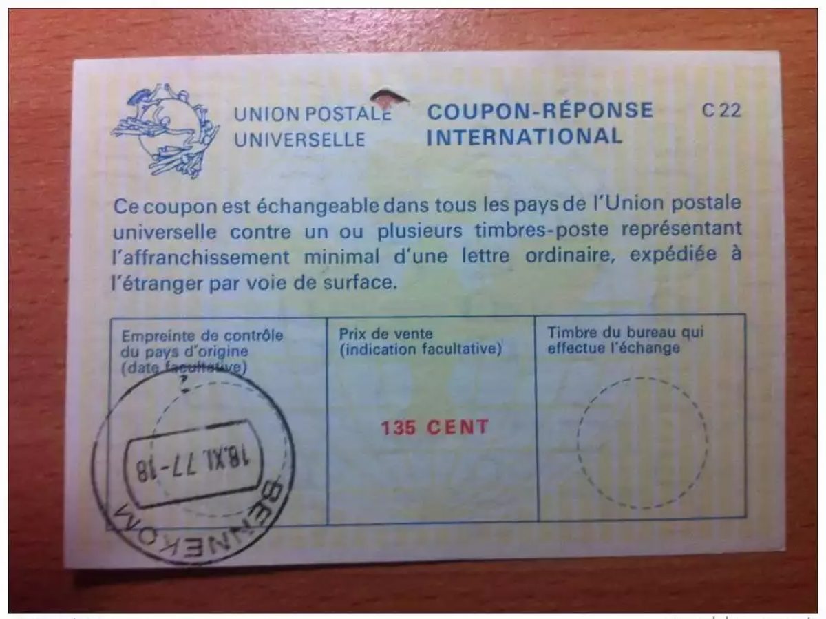 Pays-Bas 135 Cent 18.11.1977 UPU Union Postale COUPON-REPONSE INTERNATIONAL C22