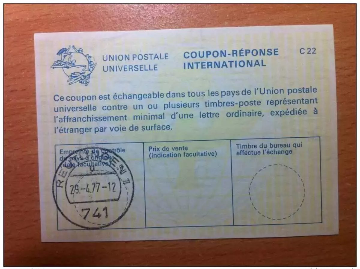 Allemagne Reutlingen 29.4.1977 UPU COUPON-REPONSE INTERNATIONAL C22