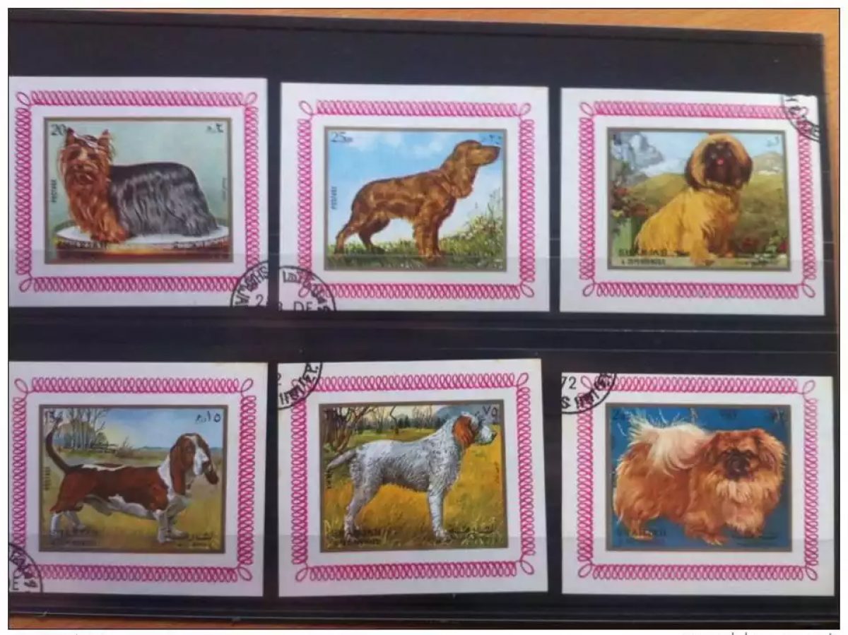 SHARJAH Serie 6 Blocks HUND HUNDE DOG gestempelt