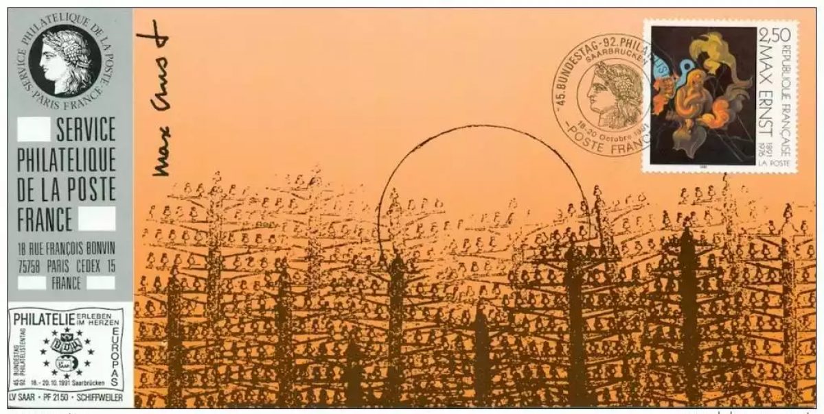 078 Offizielle Ausstellungskarte Saarbrücken 1991 Frankreich FDC Max Ernst