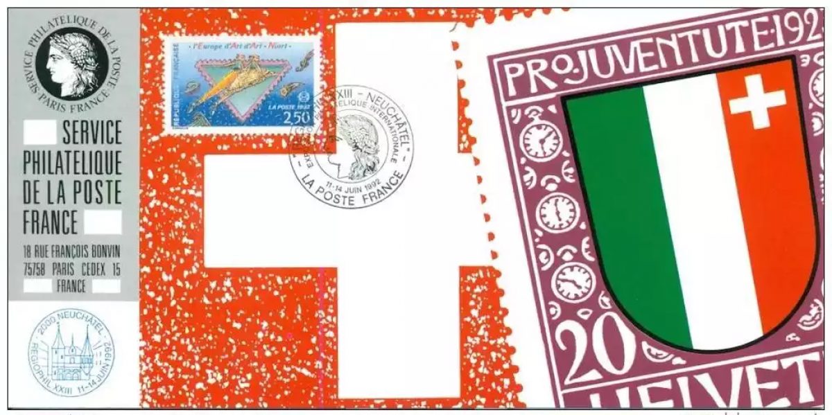 092 Carte officielle Exhibition Neuchatel 1992 France FDC Pro Juventute Europe