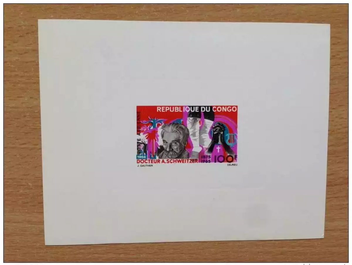 Kongo 1966 Albert Schweitzer Luftpost 100F Luxus-Druckprobe
