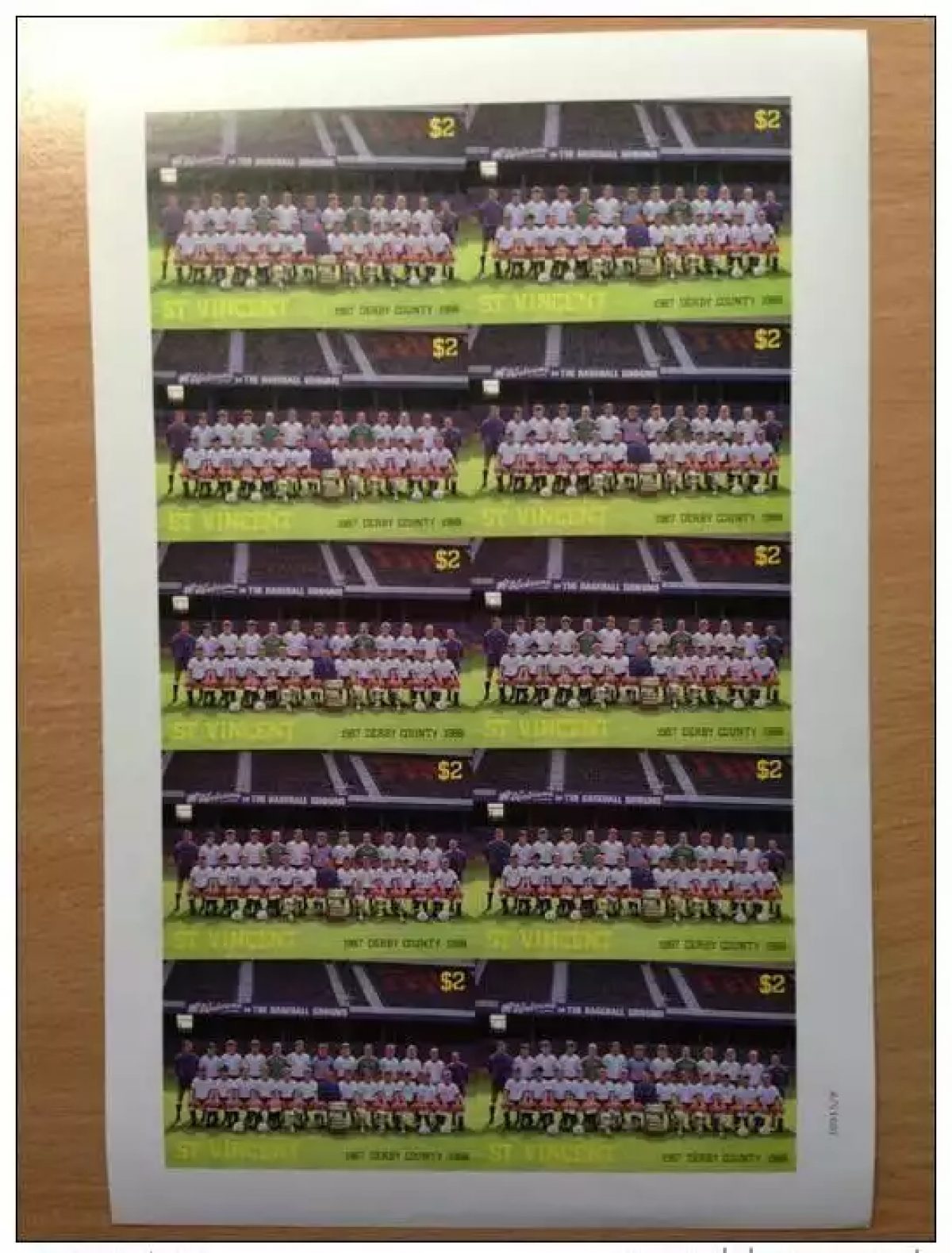 ST-VINCENT 1987 SOCCER SHEET 10 BARCLAY'S 1ST LEAGUE CLUB DERBY COUNTY PROOF