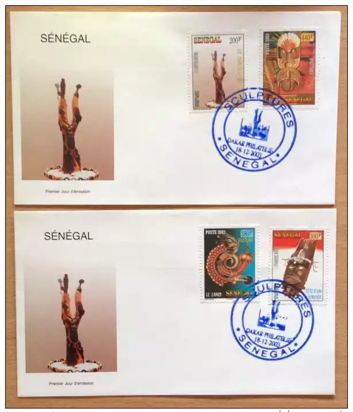 Sénégal 2003 FDC enveloppe premier 1er jour SCULPTURES ART KUNST 4 val.
