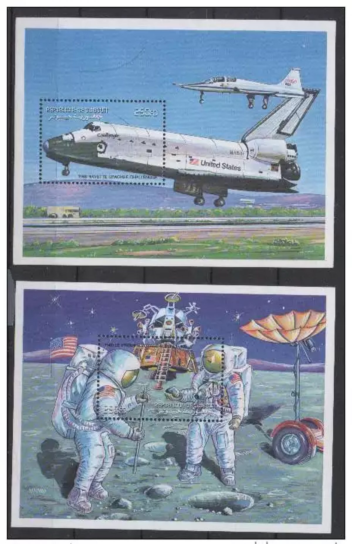 Djibouti 2000 Bloc Souvenir Navette Challenger Space Moon Man Mi. Bl. 159 160