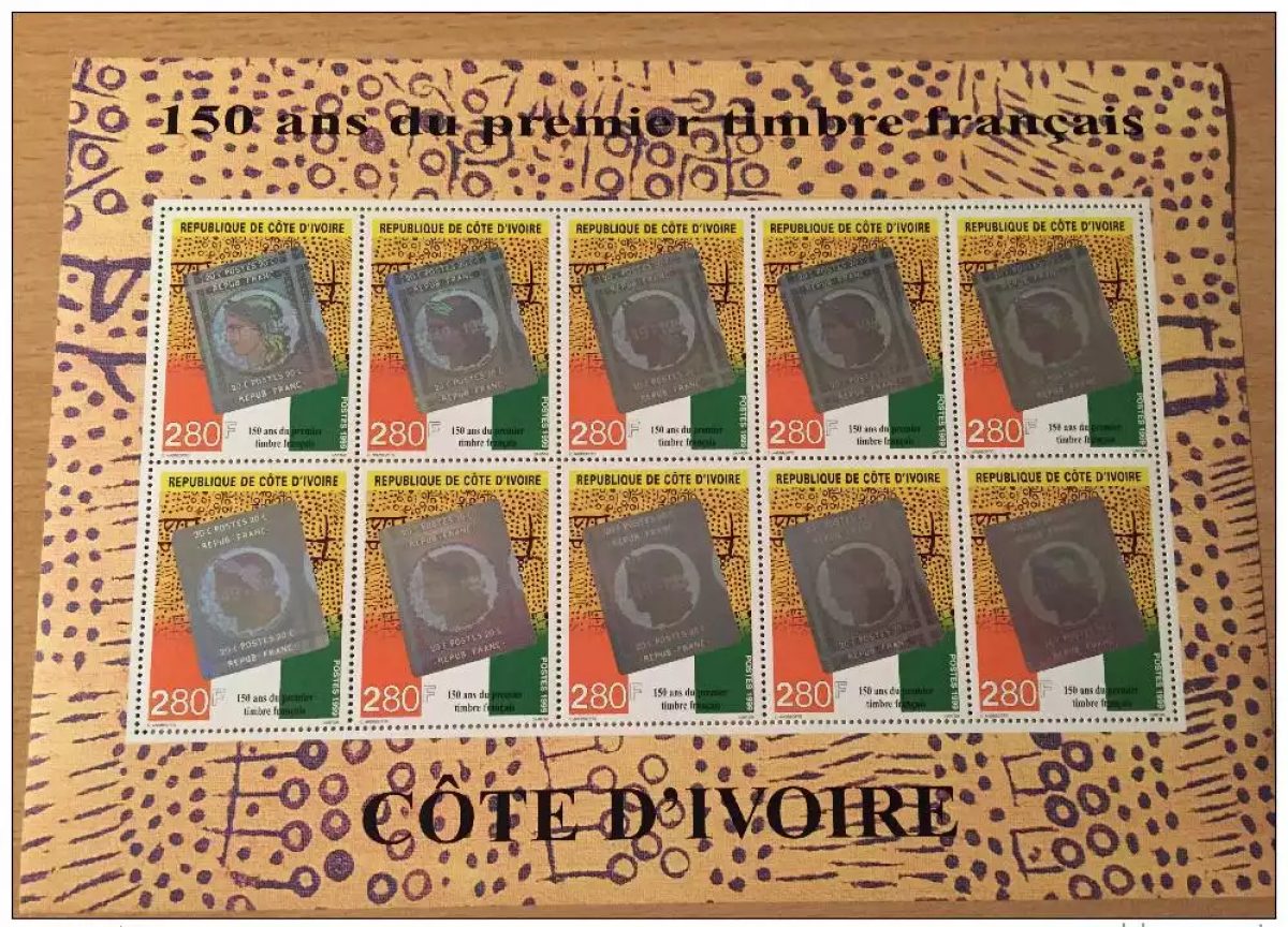 Côte d´Ivoire 1999 150 ans Premier timbre français Mi. 1218 feuillet x10 MNH**