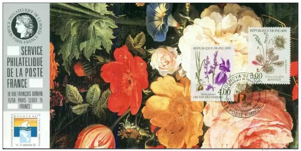 095 Official map Exhibition Genova 1992 France FDC Fleurs Orchidée