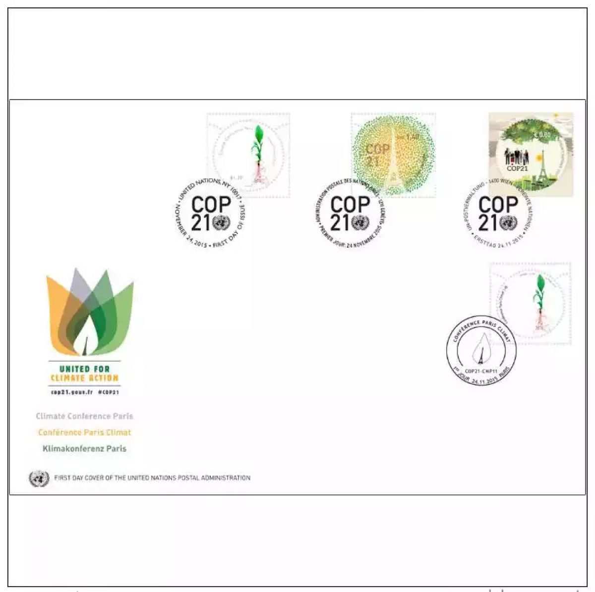 France - UN 2015 COP21 Climate Common Issue FDC 4 stamps