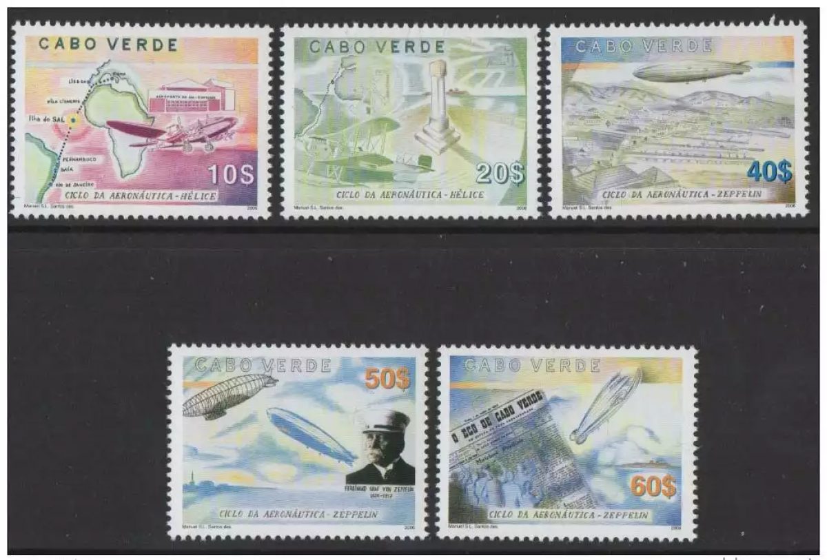 Cabo Verde 2006 - Ciclo da Aeronautica Propeller Zeppelin Avion Air 4 val. MNH