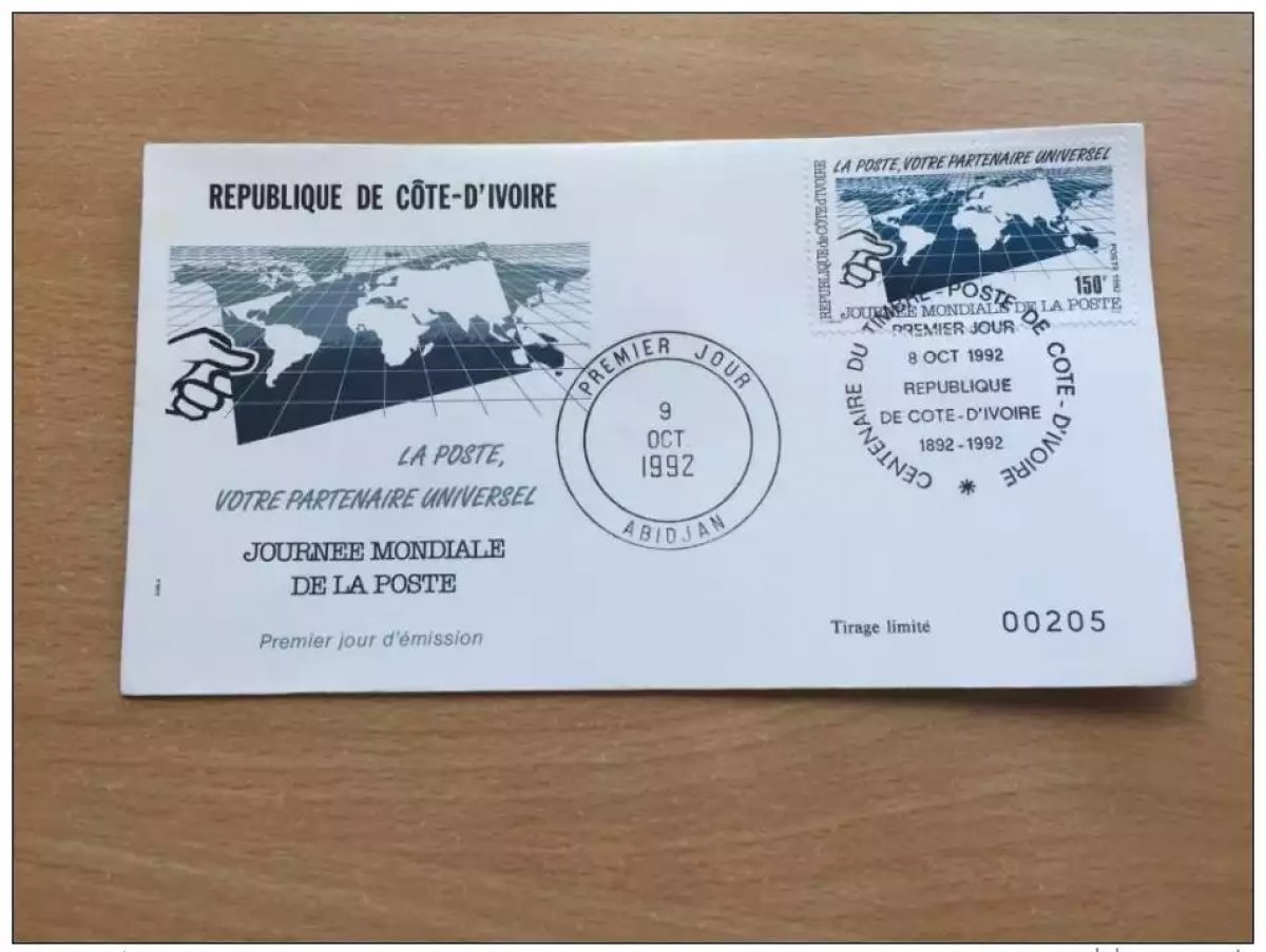 Côte d´Ivoire 1992 FDC Journée mondiale de la Poste Postal Day Mi. 1073