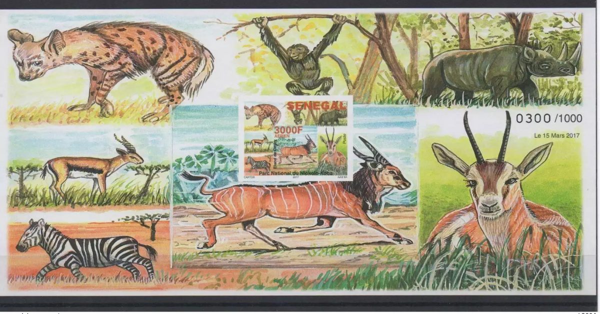 Senegal 2017 Mi. Bl. 111 IMPERF ND Block Fauna Nationalpark Affe Rhinozeros