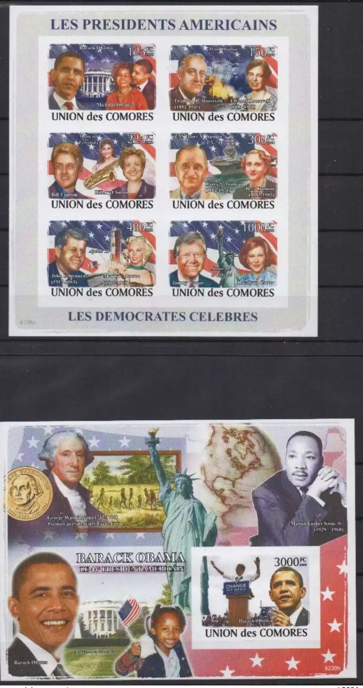 Comores 2008 IMPERF USA President Kennedy Washington Mi. I-VI Bl. I Unissued