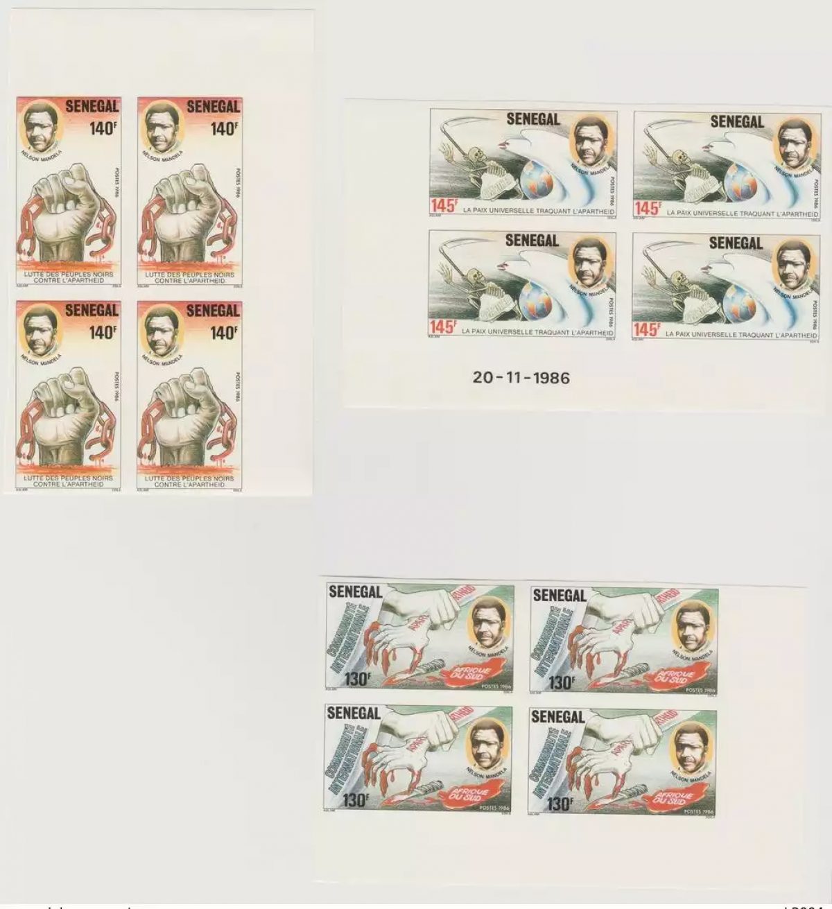 Sénégal 1986 Non dentelés Imperf Nelson Mandela Apartheid Prix Nobel Paix