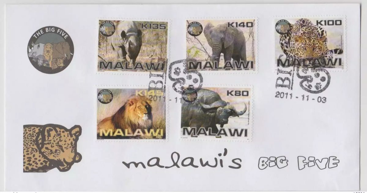 Malawi 2011 The Big Five Lion Panther Elephant Rhinoceros Cheetah FDC Day 1