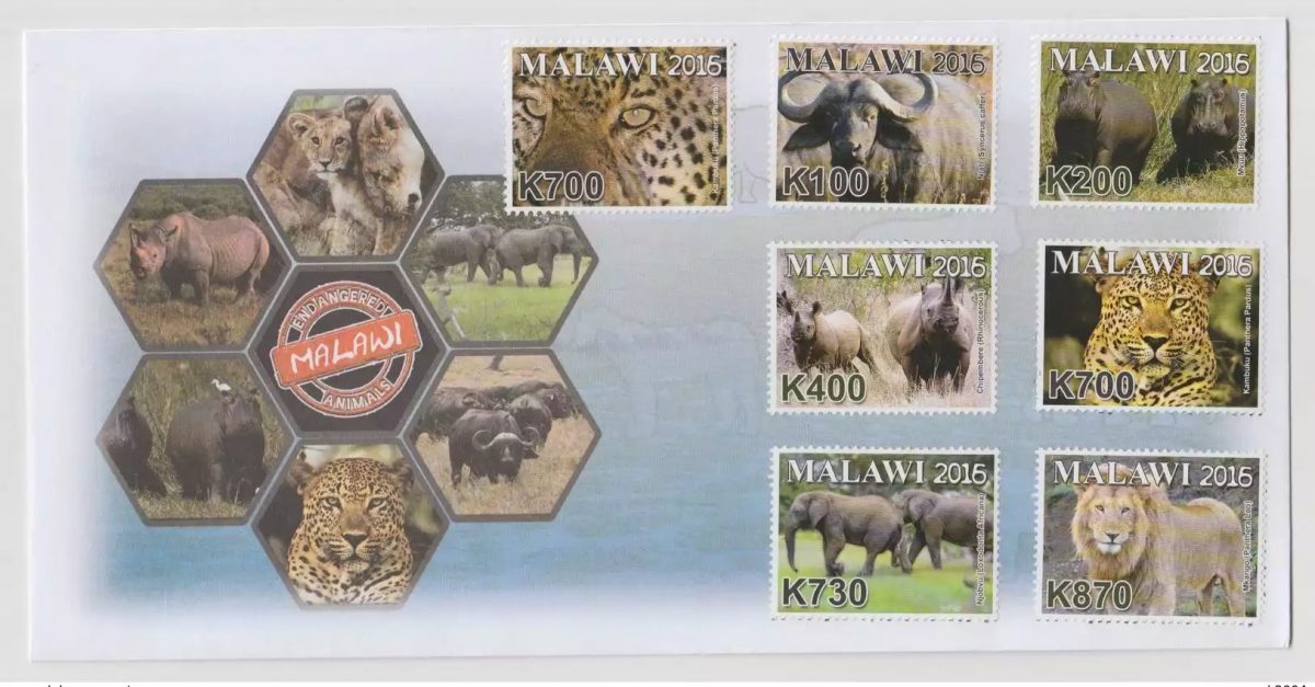 Malawi 2016 Endangered Animals Elefant Elephant Rhinoceros Lion FDC 1st day
