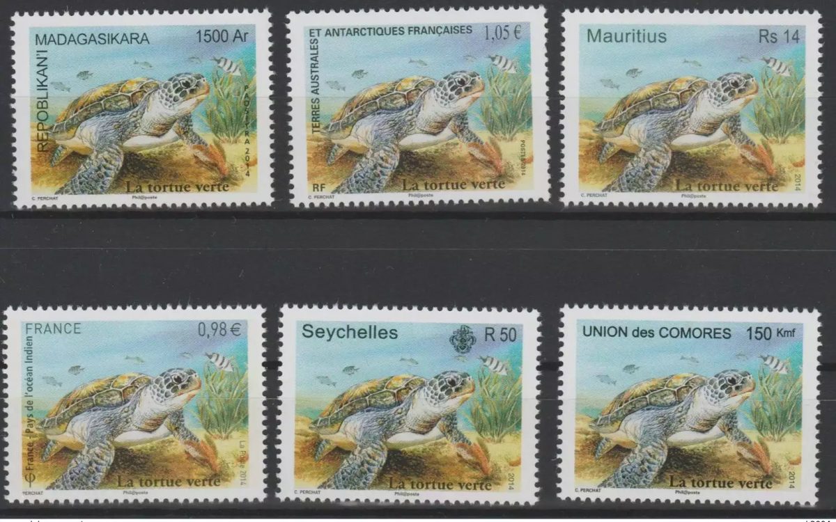 The Green Turtle 2014 Joint Issue Madagascar Seychelles Comoros MNH 6 val. **