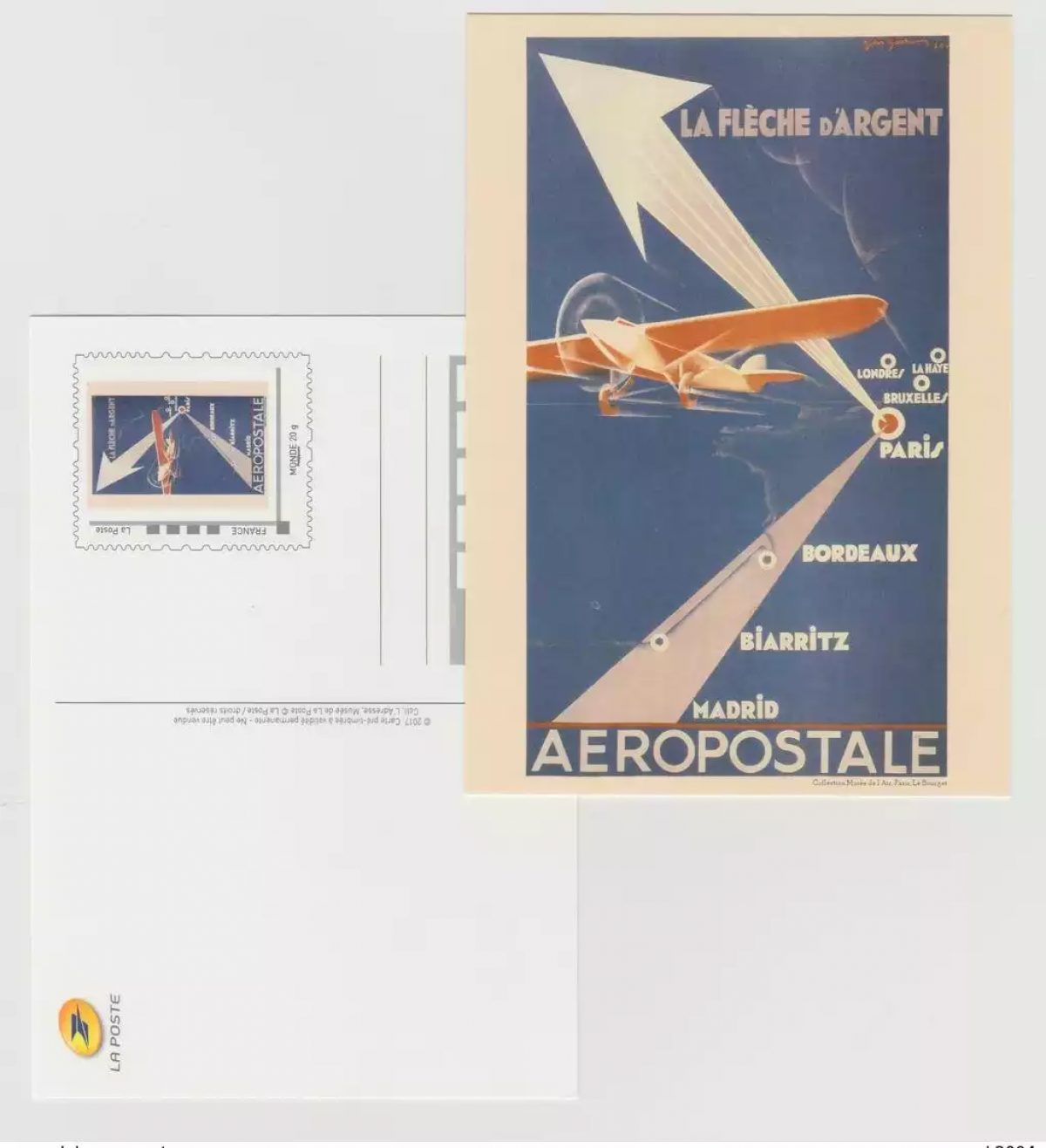Frankreich 2017 - Postkarte Aeropostale Silberpfeil Flugzeug Philaposte
