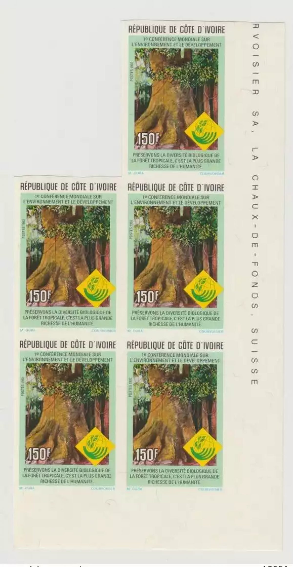 Côte d'Ivoire 1992 ND IMPERF Conférence mondiale Environnement RARE !