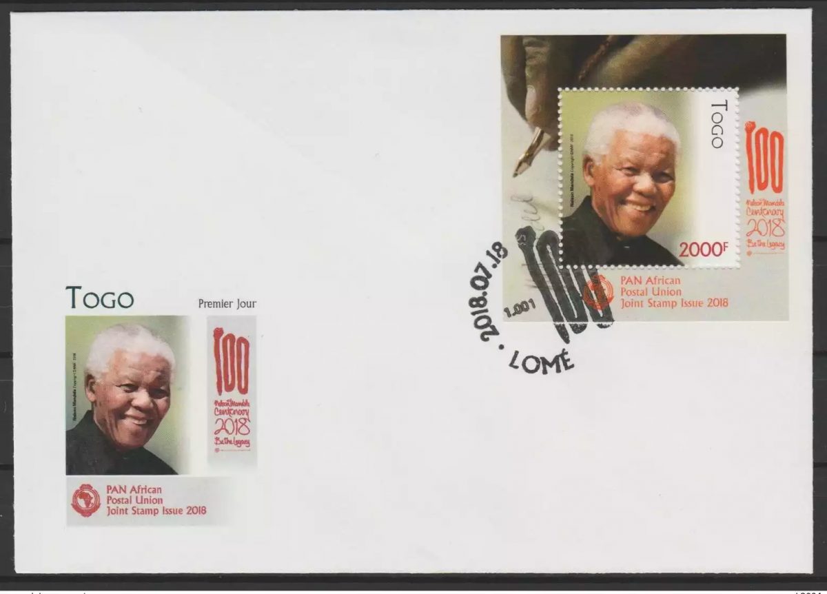 Togo 2018 Mi.? S/S FDC Day 1 Joint Issue PAN Nelson Mandela 100 Years