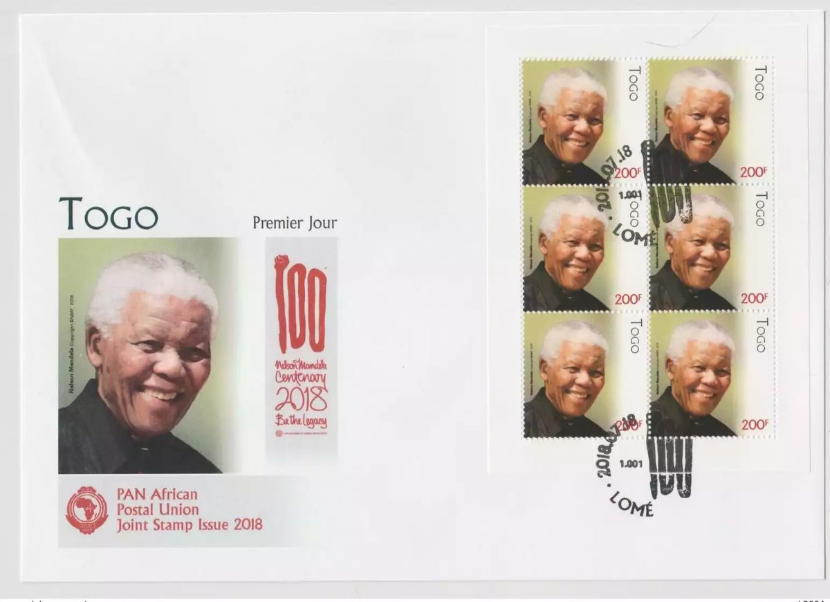 Togo 2018 Mi.? M/S FDC Joint Issue PAN African Postal Nelson Mandela 100 Years