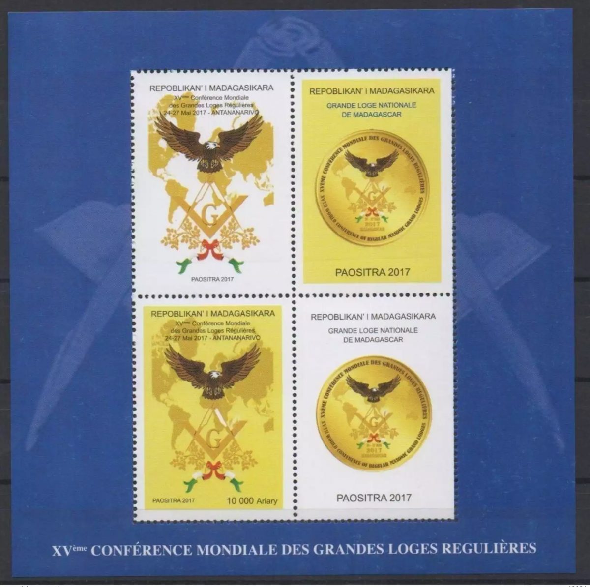 Madagascar 2017 Mi. Bl. 323 XVème conf. Grandes Loges régulières franc-maçons