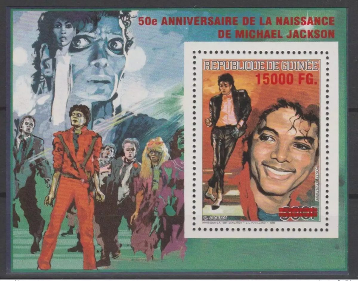 Guinée 2008 Mi. Bl. 1651 Surchargé  Michael Jackson 50ème anniversaire Musique