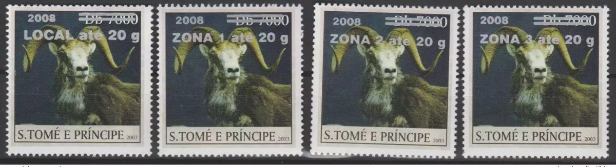 Sao S. Tomé & Principe 2008 / 2009 Mi. 3989 - 3995 mouton Sheep Faune 4 val.