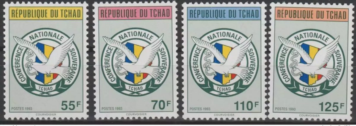 Tchad 1993 Mi. 1231 - 1234 Conférence Nationale souveraine Colombe Paix oiseau