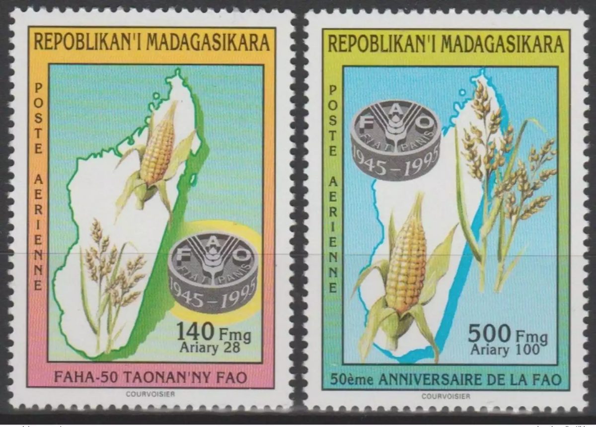 Madagascar 1995 Mi. 1792 1793 50th Anniversary FAO WFO Main Map