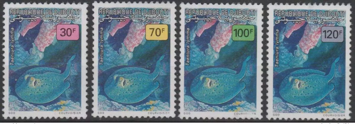 Djibouti 1990 Mi. A-D 535 Fisch Fish Poisson Raie Taeniura lymna Faune marine