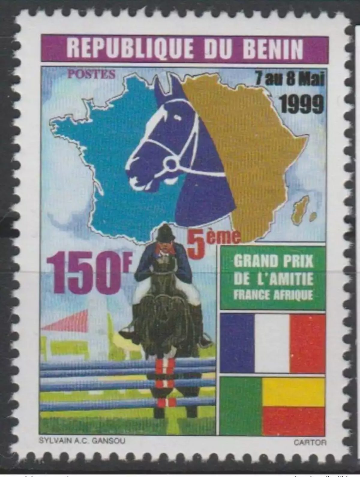 Bénin 1999 Mi. 1224 150 F Cheval Hippisme Grand Prix de l'Amitié France Afrique