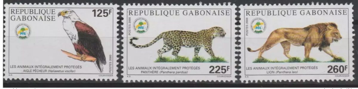 Gabon 2000 Mi. 1494 - 1496 Wildlife Protected Animals Panther Lion Eagle RARE!