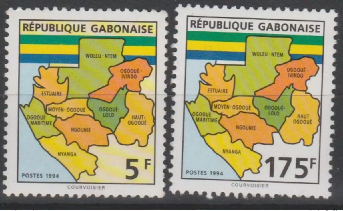 Gabon 1994 Mi. 1172 + 1175 Current series Freimarken Map of provinces