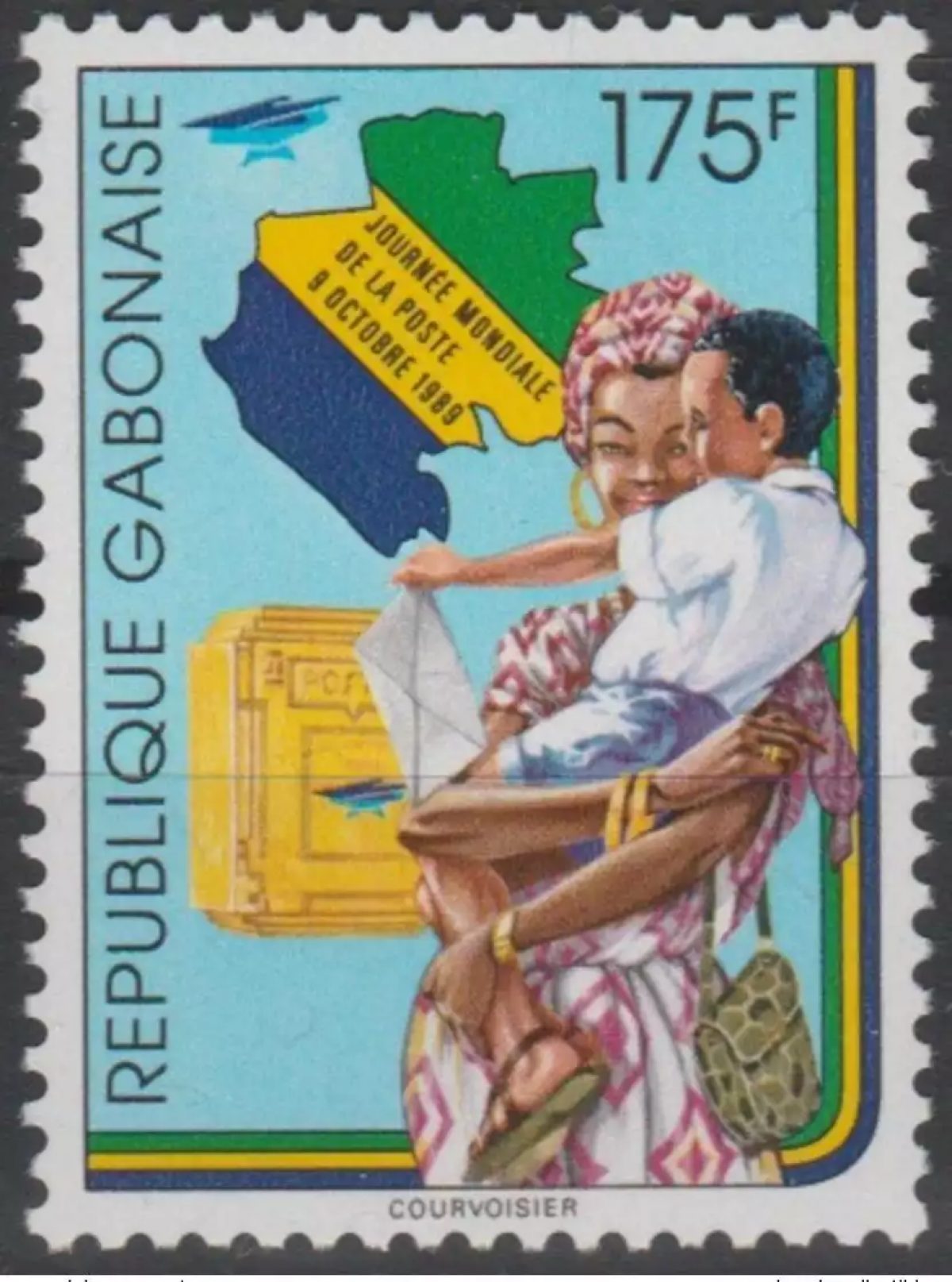 Gabon 1989 Mi. 1051 World Post Day Weltposttag flag card