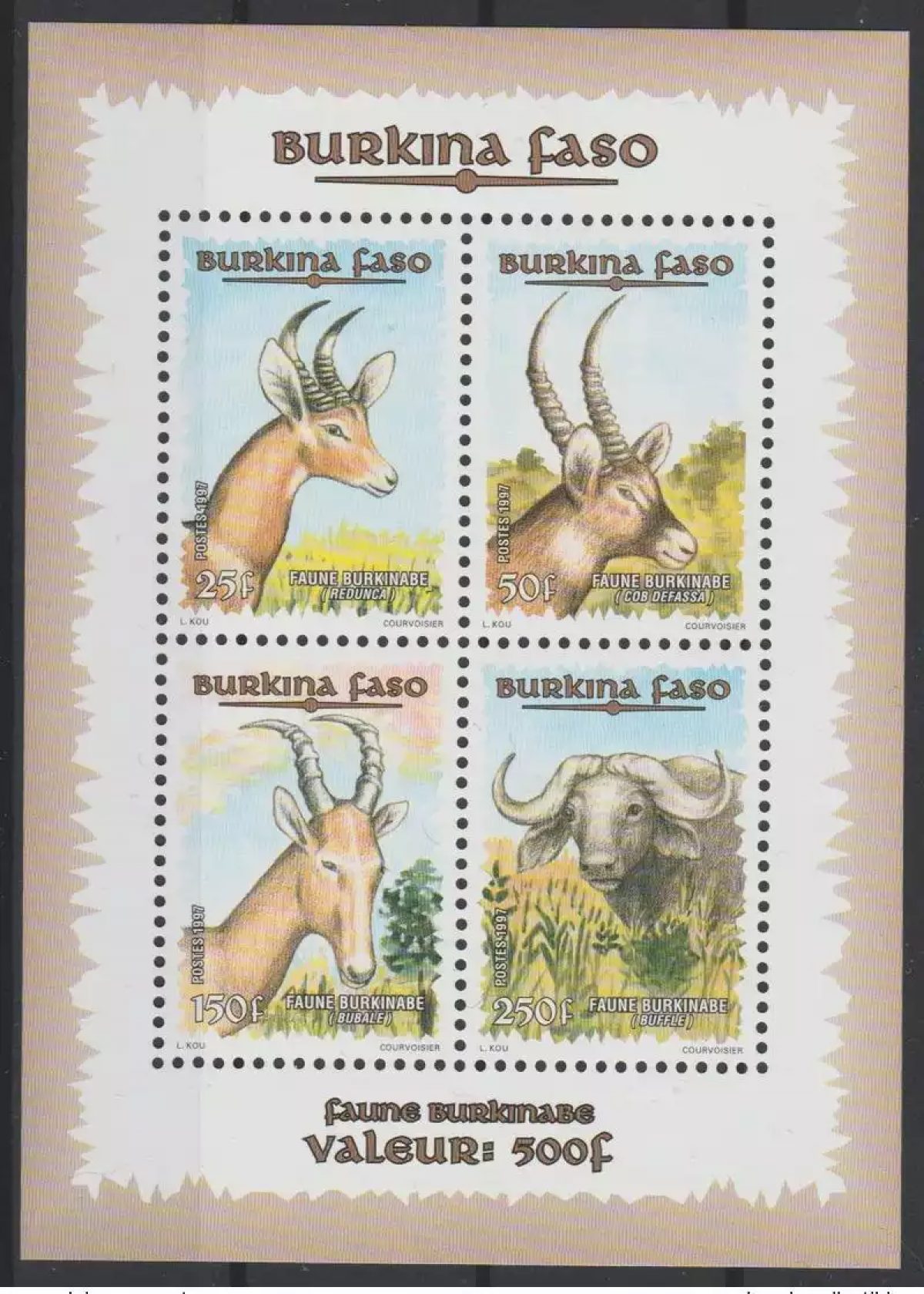 Burkina Faso 1997 Mi. Bl. 171 Fauna Burkinabe Wildlife RARE 4 val.