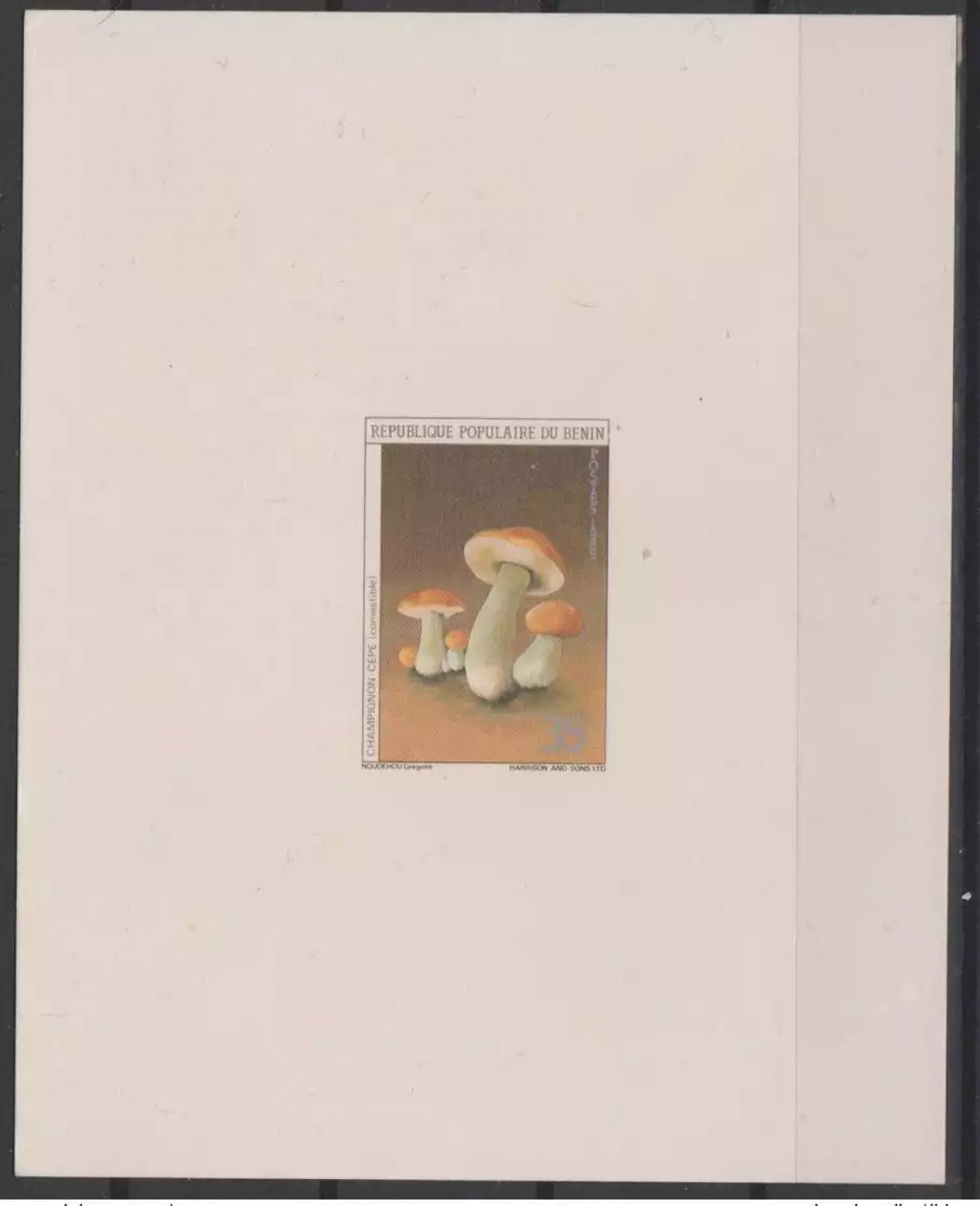 Bénin 1985 Mi. 419A Epreuve De Luxe Proof Champignon Cepe comestible Bolet