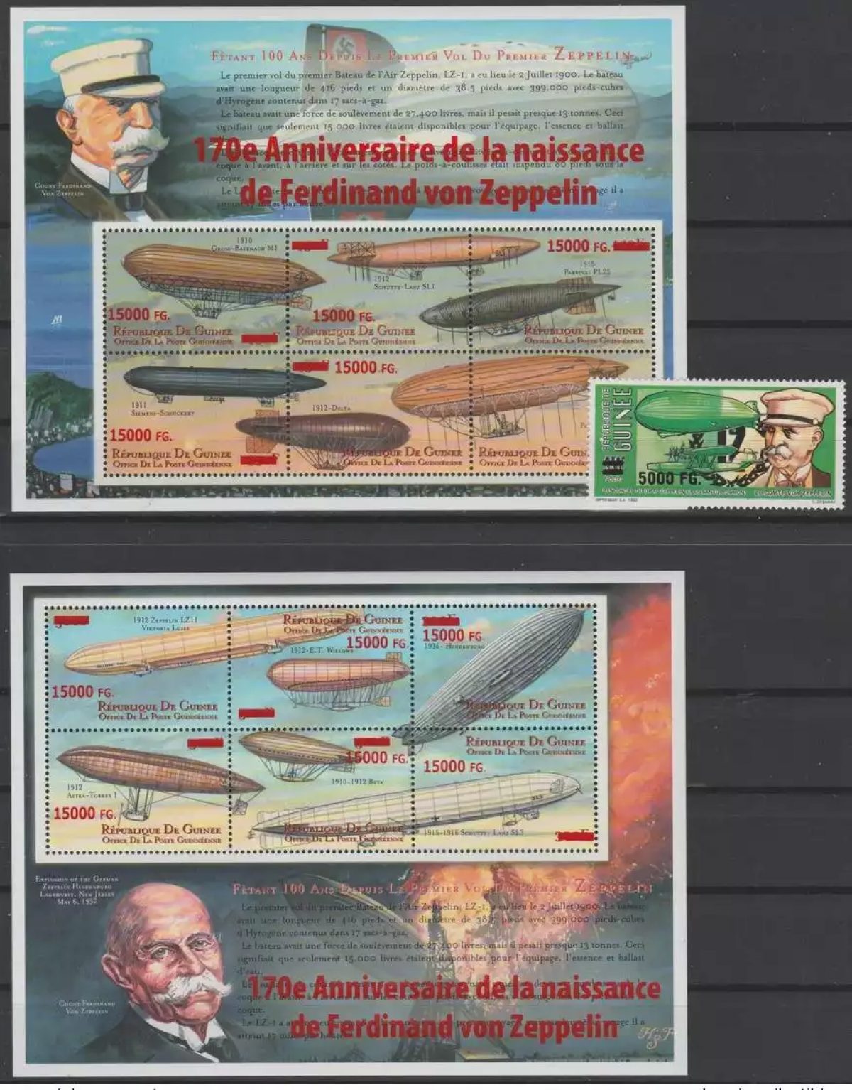 Guinée 2008 Mi. 6311 6313-24 Surchargé Ferdinand von Zeppelin 170è anniversaire