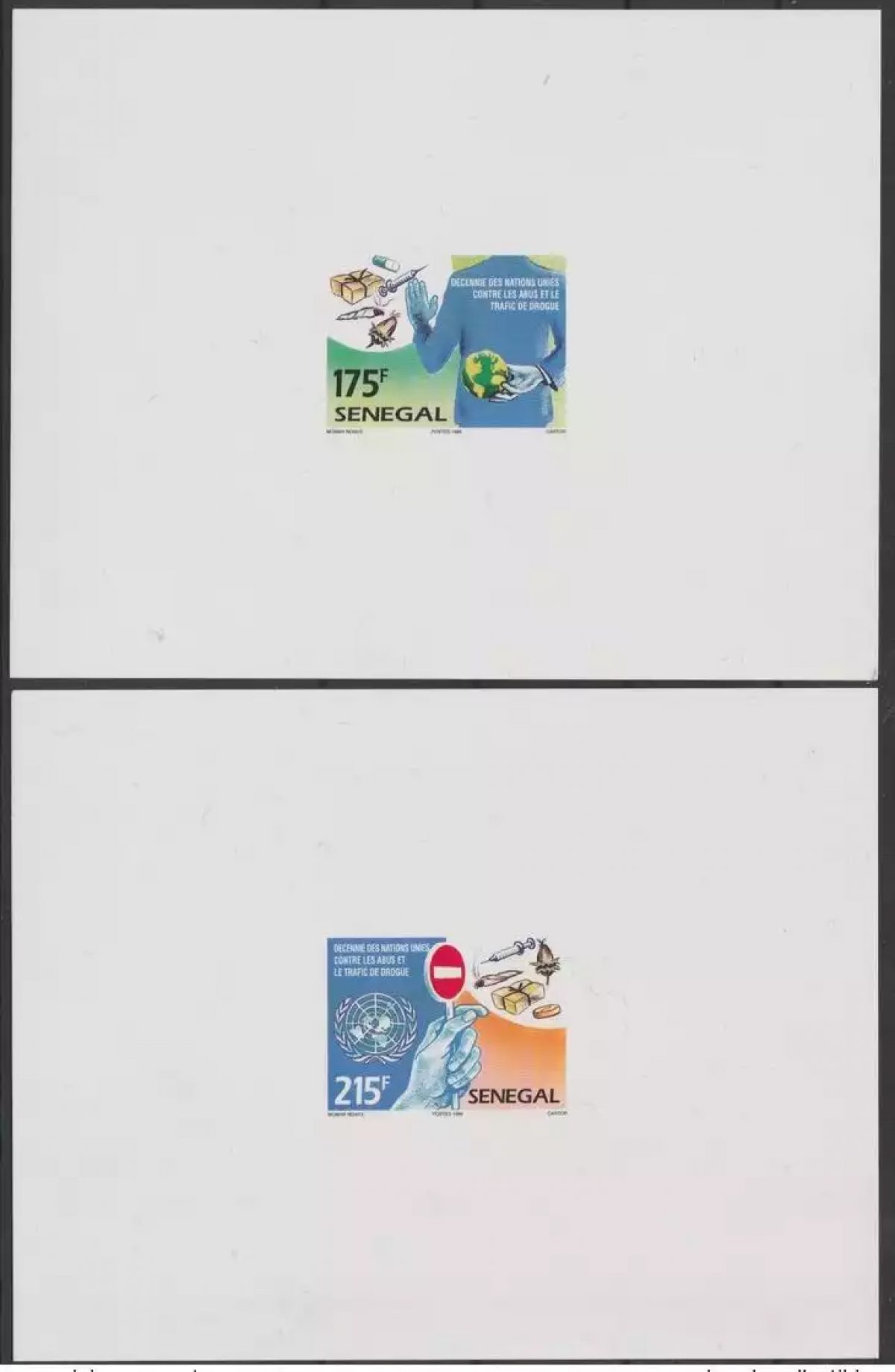 Sénégal 1996 Mi. 1437 - 1438 Epreuve De luxe United Nations contre trafic Drogue